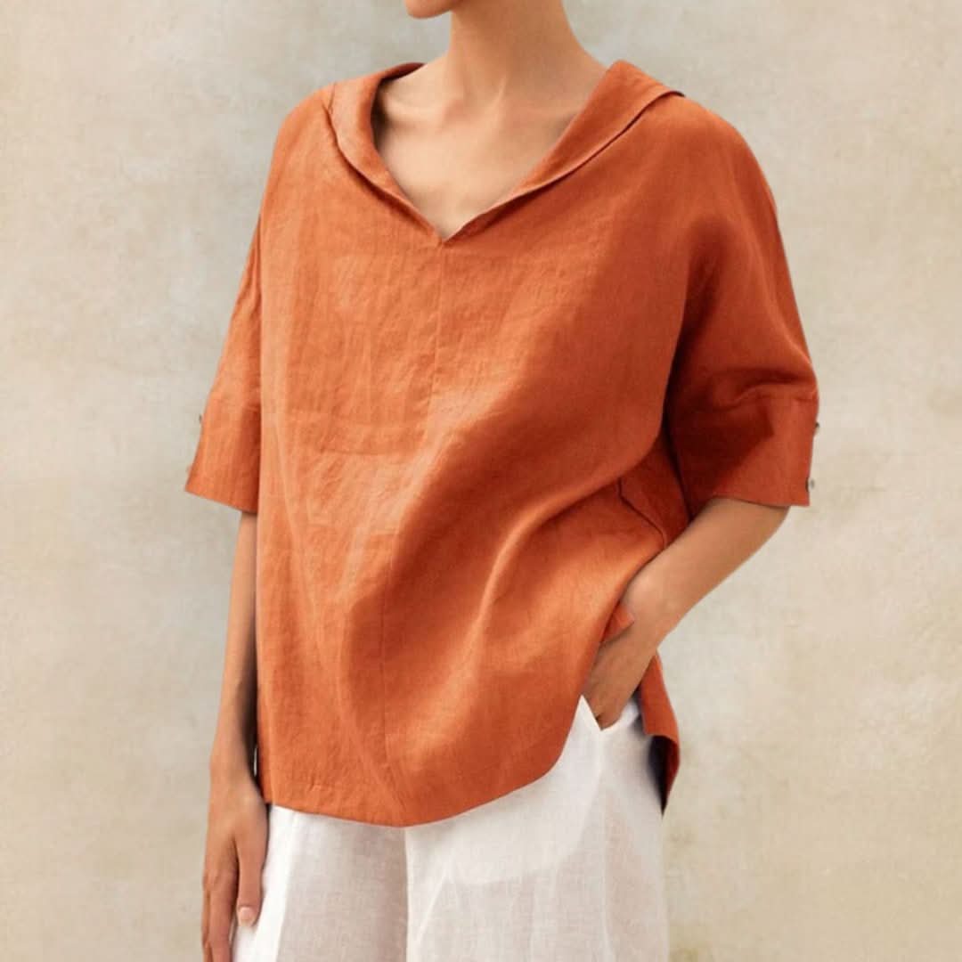 Casual Linnedame Skjorte Lena™ med V-udskæring - Olsen & Olsen™