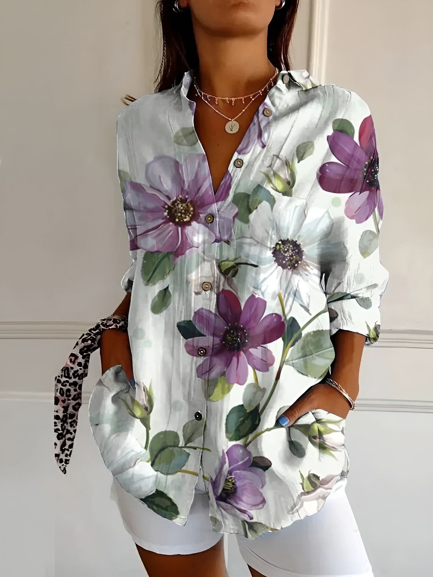 Amara™ Floral Breeze Skjorte med Knap