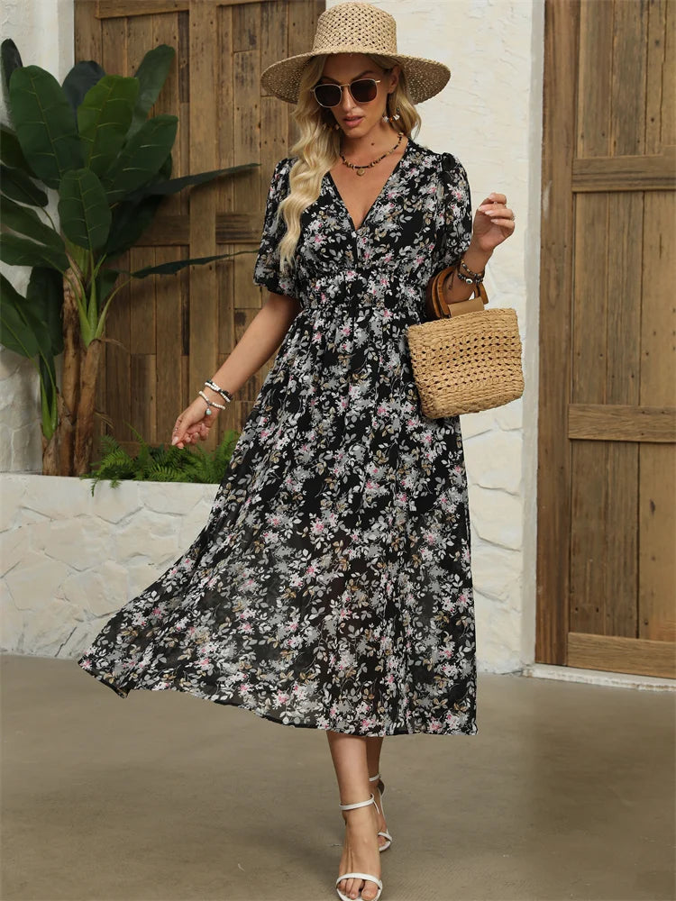 Chloe™ Chiffon Blomstret Kjole - Elegance til Hverdag