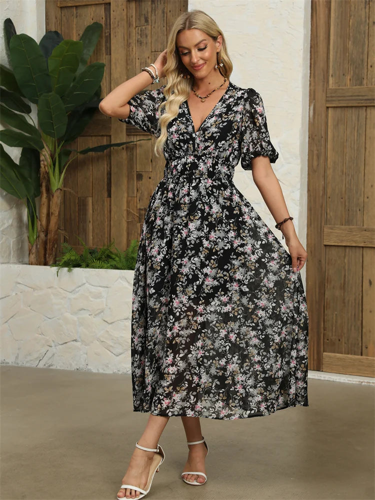 Chloe™ Chiffon Blomstret Kjole - Elegance til Hverdag