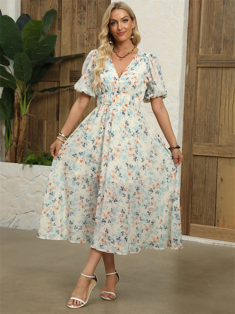 Chloe™ Chiffon Blomstret Kjole - Elegance til Hverdag