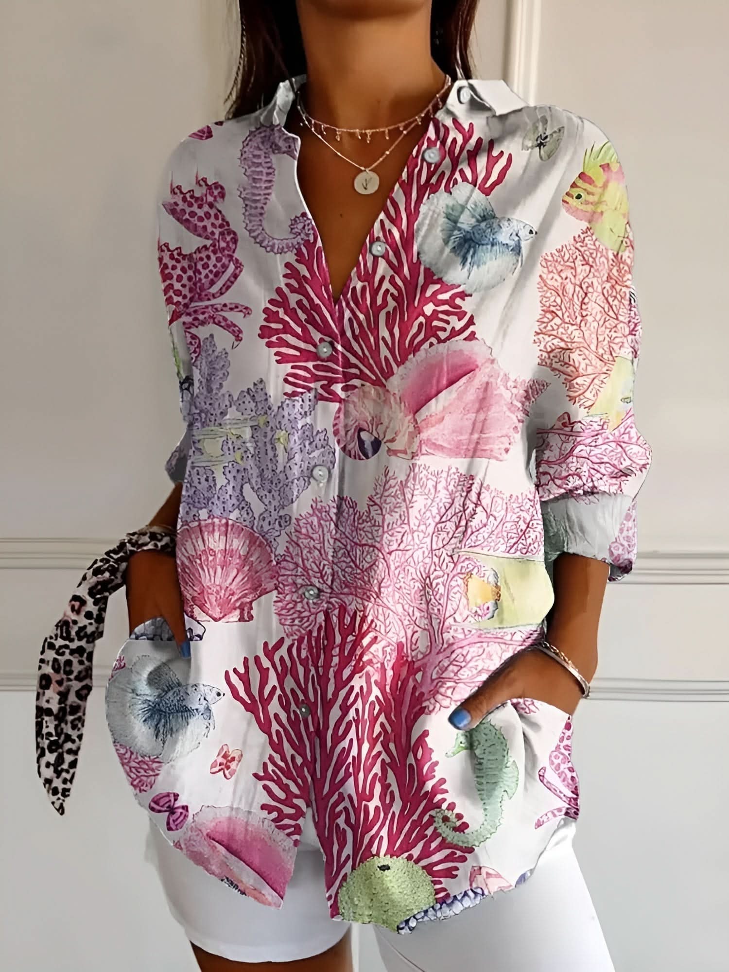 Amara™ Floral Breeze Skjorte med Knap